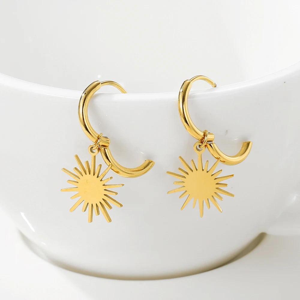 YACHAN Fashion Stainless Steel Gold Color Sun Pendant Drop Earrings for Women High Quality Dangle Earrings Trendy Jewelry