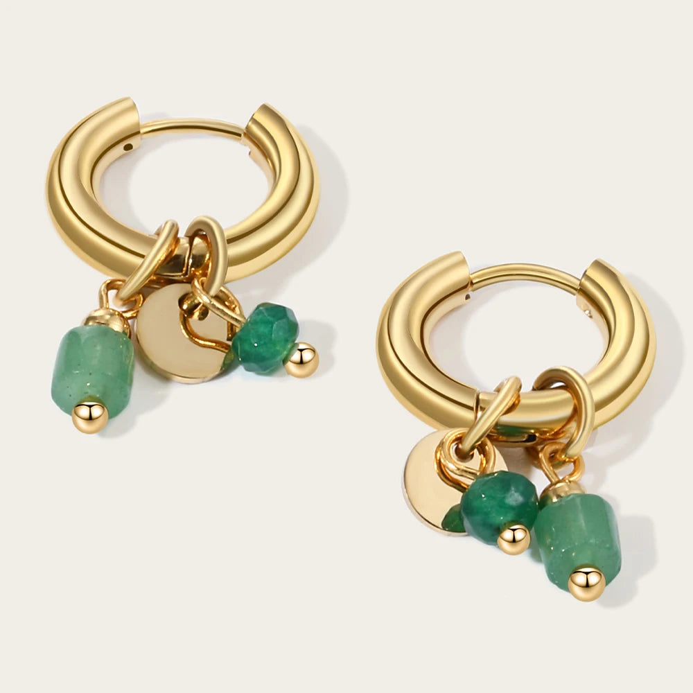 YACHAN 18K Gold Plated Stainless Steel Drop Earrings for Women Gentle Natural Stone Charms Hoop Earring Trendy Jewelry Gift