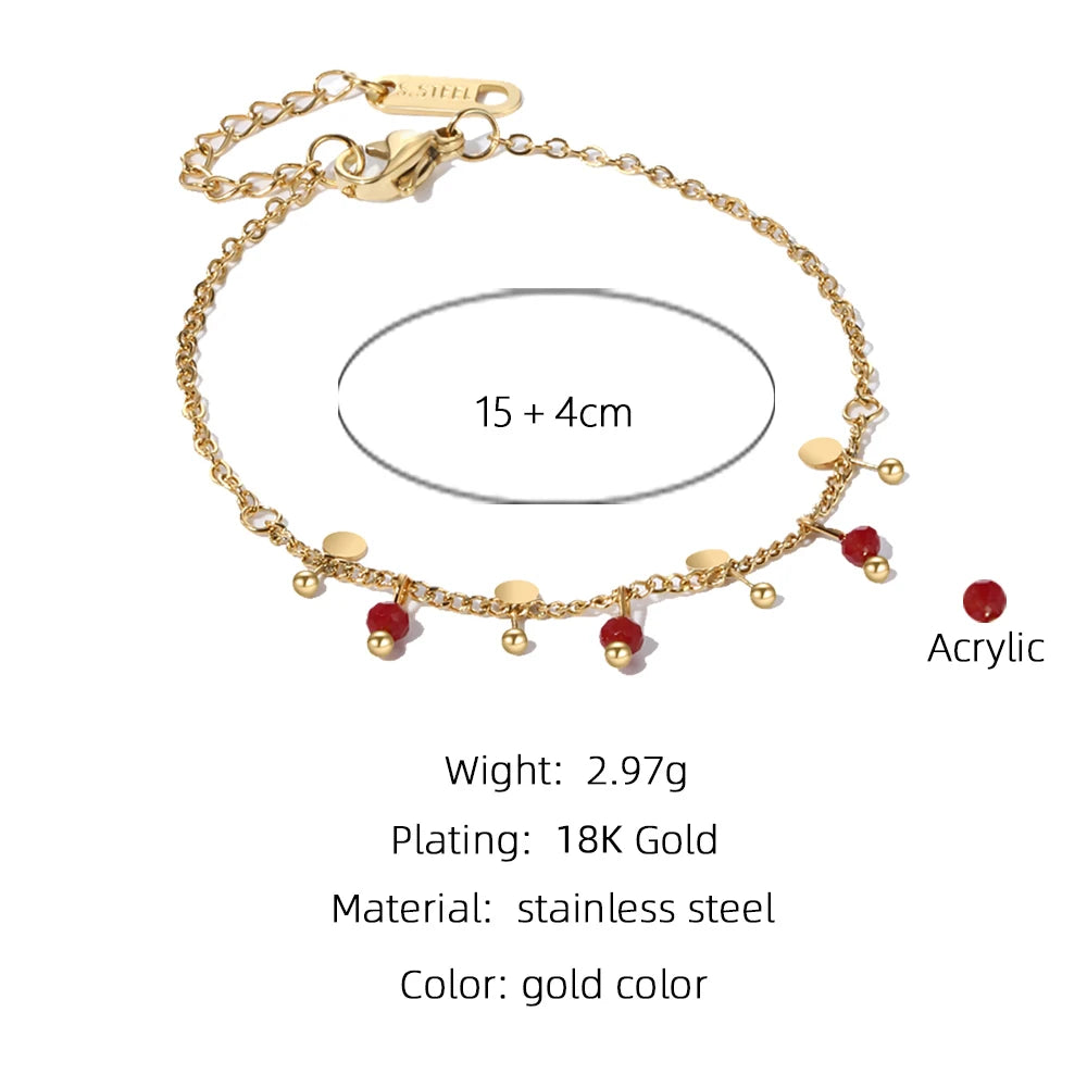 YACHAN 18K Gold Plated Stainless Steel Chain Bracelets Charms Red Acrylic Ball Bracelet Simple 2023 New Trendy Charm Jewelry