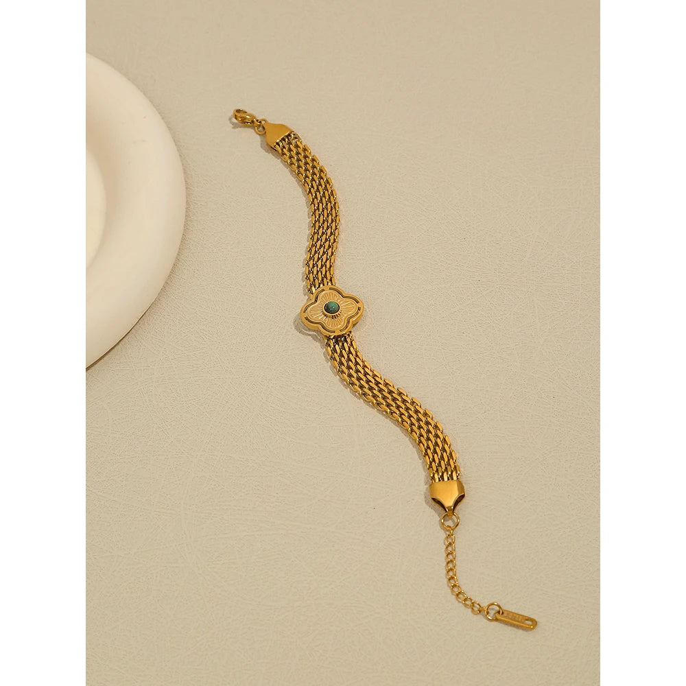 YACHAN 18K Plated Gold Stainless Steel Coarse Chains Necklace for Women Flowers Natural Stone Chain Bracelet Necklaces Jewelry