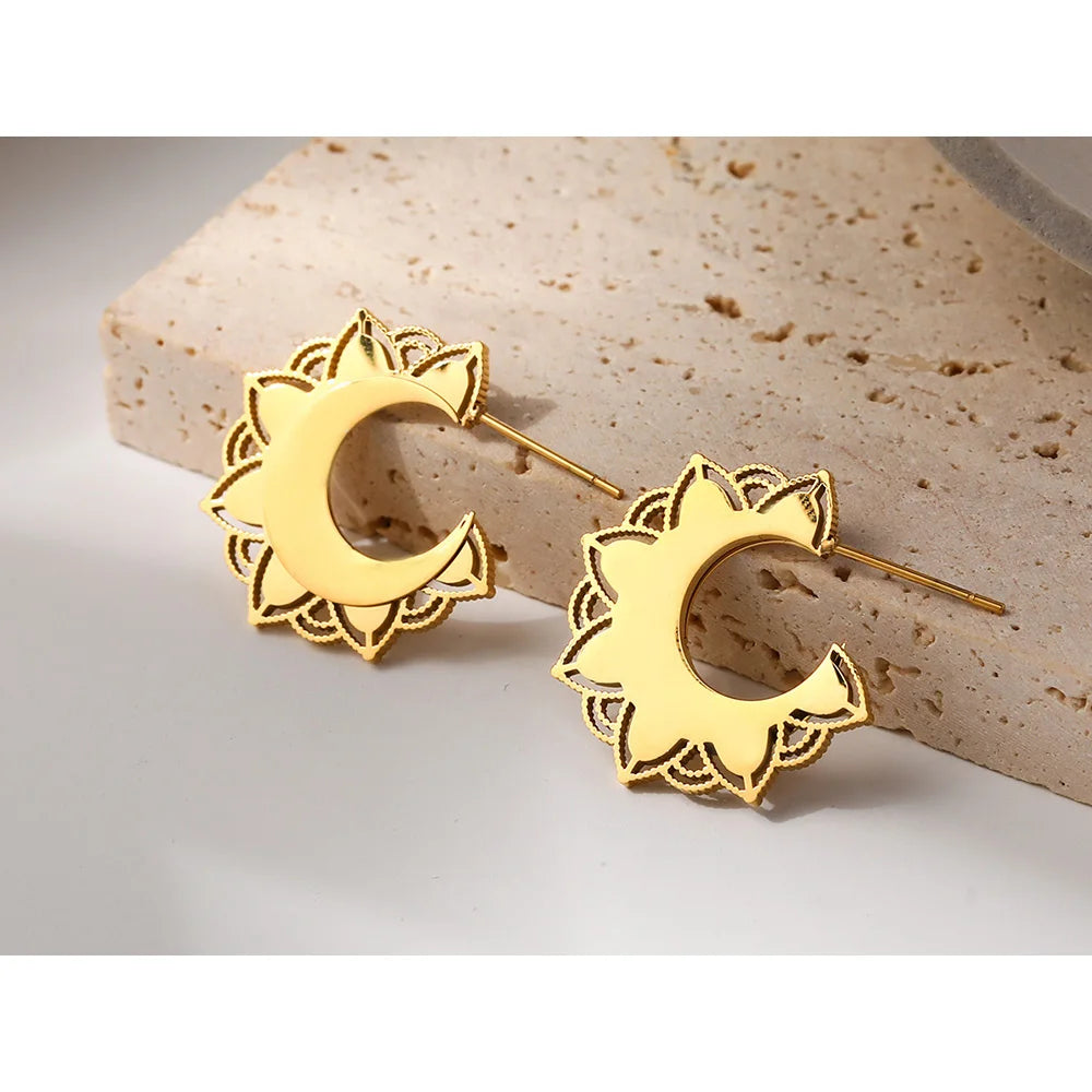 YACHAN Trendy Metal Stainless Steel C-Shaped Hoop Earrings for Women Geometric PVD 18K Gold Plated Waterproof Jewelry