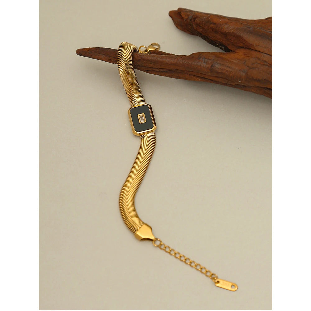 YACHAN 18K Plated Gold Stainless Steel Coarse Snake Chain Bracelet for Women Natural Shell Stone Chains Bracelets Trendy Jewelry