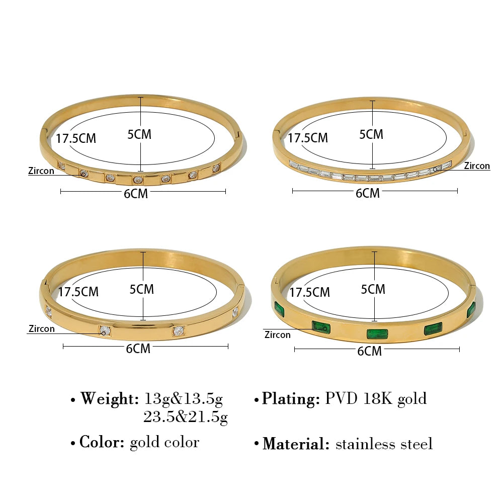 YACHAN Luxury 18K Gold Plated Zircon Crystal Stainless Steel Bracelets for Women Trend Simple Bangles Waterproof Jewelry