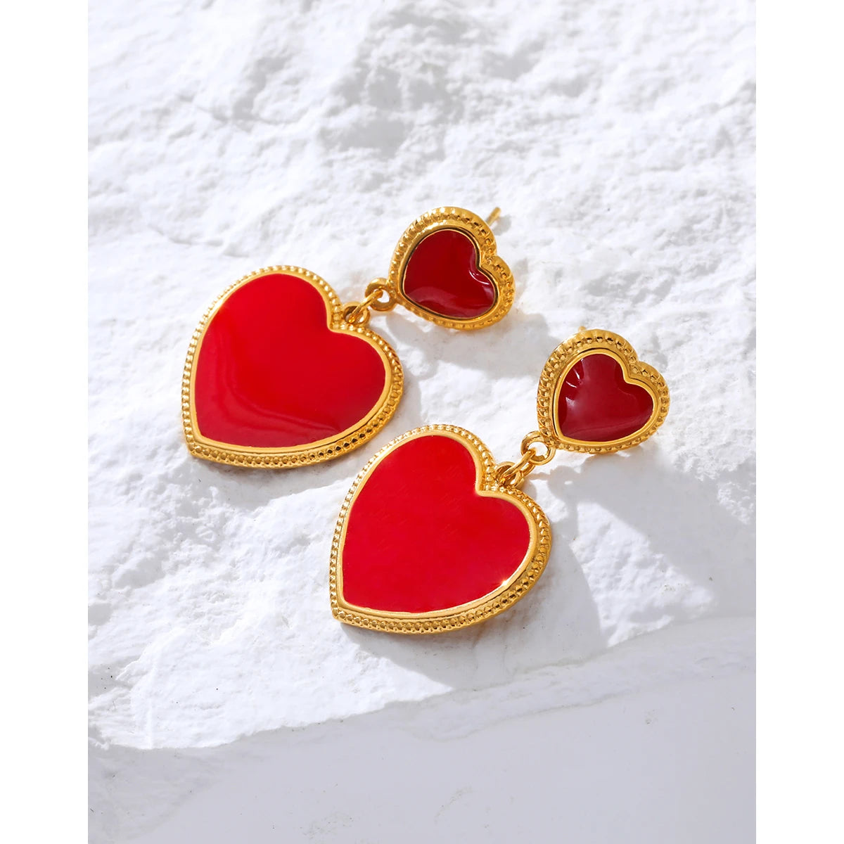 YACHAN Red Enamel Heart Stainless Steel Drop Earrings for Women Chic 18K Gold Plated Dangle Earring Waterproof Jewelry
