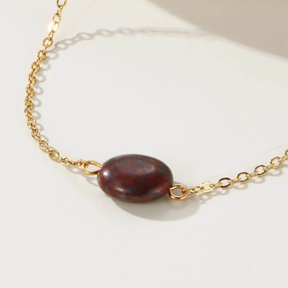 YACHAN Stainless Steel Gold Plated Bracelet for Women High Quality Dark Red Natural Stone Pendants Simple Charm Jewelry