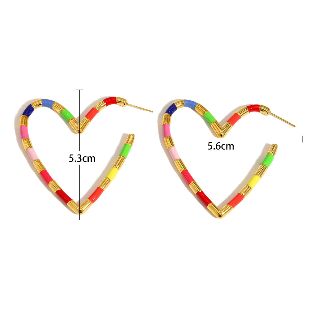 YACHAN New in Colorful Enamel Stainless Steel Heart Piercing Earrings for Women Trendy Cute Vintage Y2K Jewelry Waterproof
