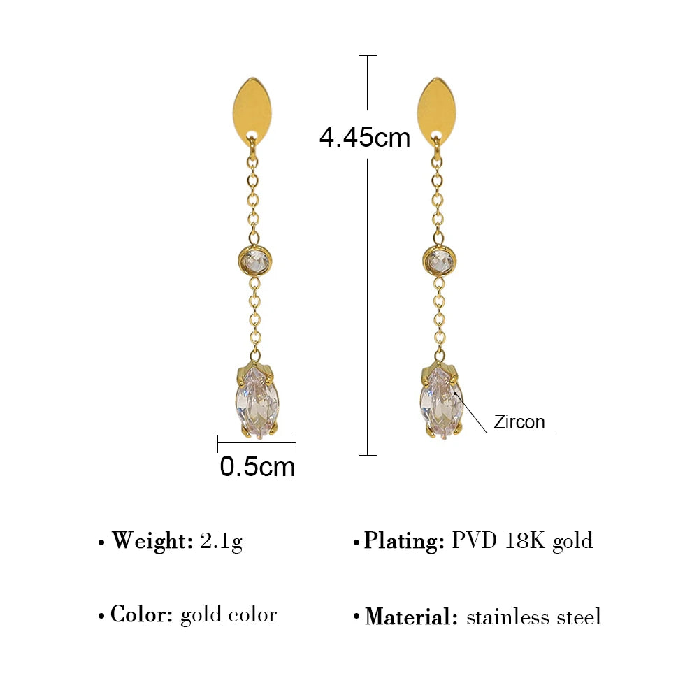 YACHAN Trendy Zircon Stainless Steel Drop Earrings for Women Luxury Exquisite Chic Dangle Earring Charming Jewelry