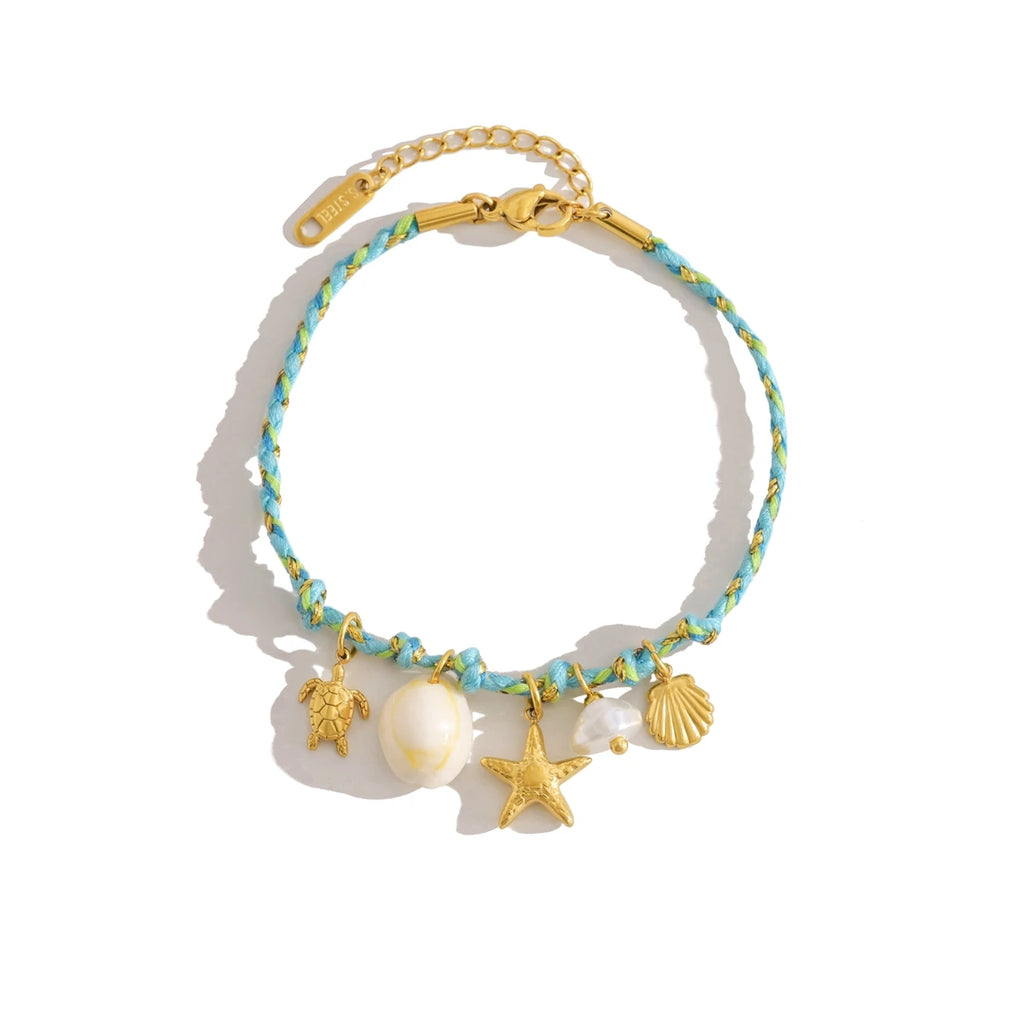 YACHAN Boho Ocean Pendant Necklace for Women 18K Gold Plated Stainless Steel Charms Vintage Bracelet Jewelry Set Waterproof