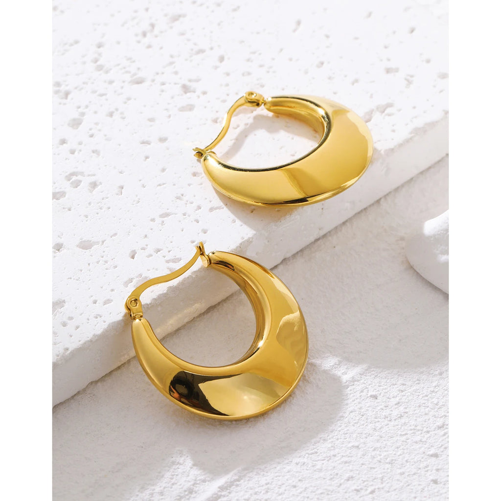 YACHAN 18K Gold Plated Chunky Stainless Steel Hoop Earrings for Women Minimalist Glossy Tarnish Free Metallic Jewelry