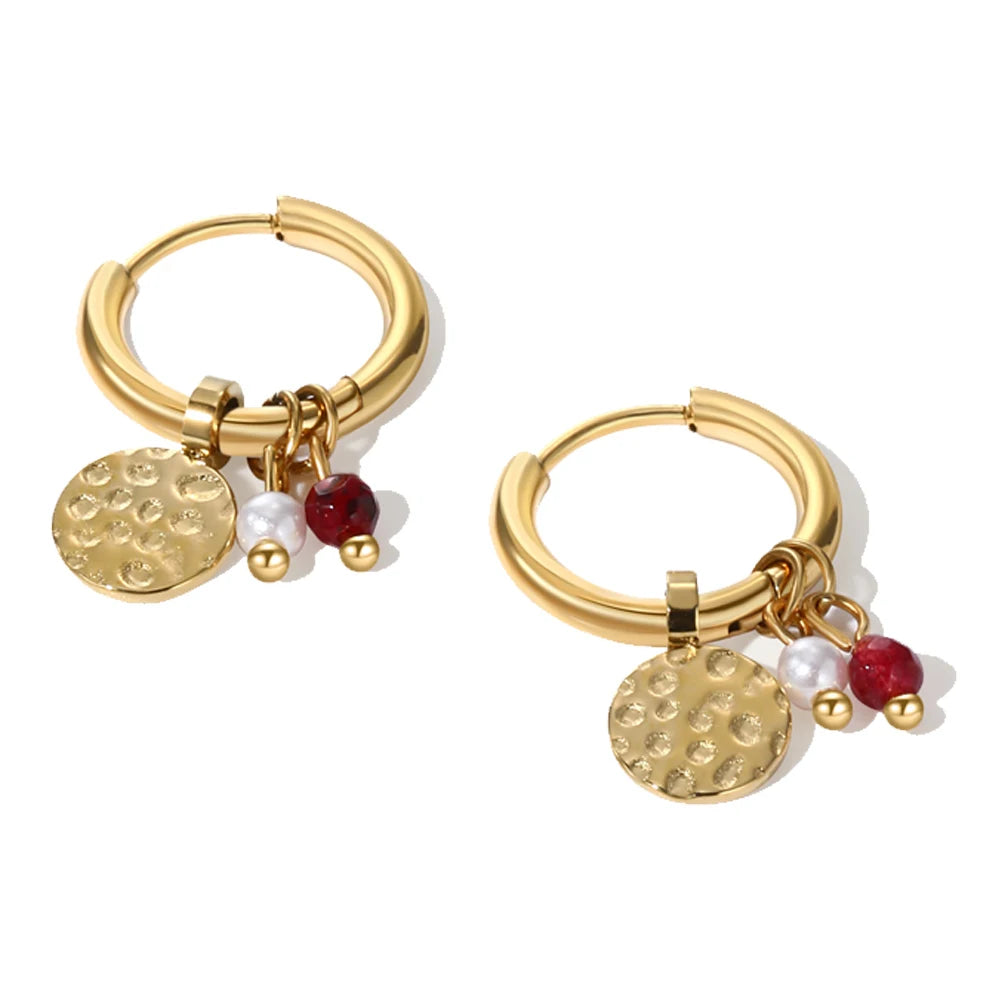 YACHAN Stainless Steel 18K Gold PVD Plated Hoop Earrings for Women 2023 Trendy Natural Stone Charms Drop Earring Jewelry Gift