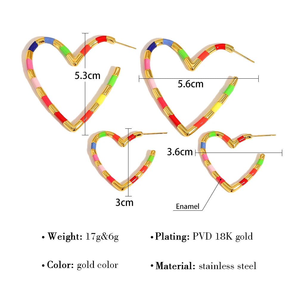 YACHAN New in Colorful Enamel Stainless Steel Heart Piercing Earrings for Women Trendy Cute Vintage Y2K Jewelry Waterproof