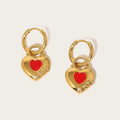 YACHAN Trendy 18K Gold Plated Stainless Steel Hoop Earrings for Women Red Enamel Heart Exquisite Chic Cute Jewelry