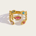 YACHAN Luxury Colorful Crystal Stainless Steel Ring for Women Chic 18K Gold Plated Trendy Jewelry Waterproof