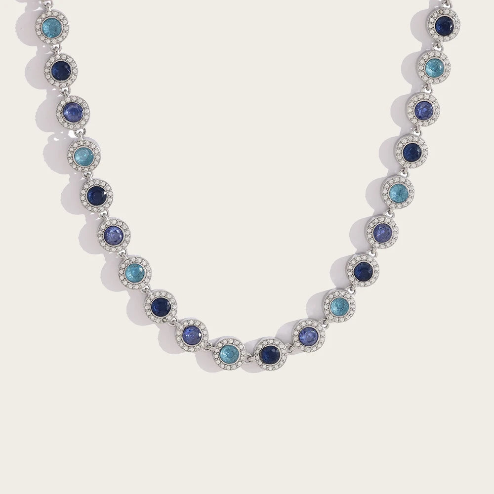 YACHAN Vintage Luxury Blue CZ Stainless Steel Necklace for Women Waterproof Sweatproof Hypoallergenic Trendy Jewelry