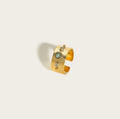 YACHAN Stainless Steel 18 K Gold Plated Wide Rings for Women Green Natural Stone Crystal Finger Open Ring Trendy Jewelry Gift
