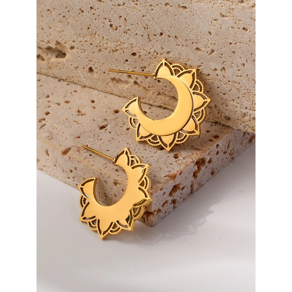 YACHAN Trendy Metal Stainless Steel C-Shaped Hoop Earrings for Women Geometric PVD 18K Gold Plated Waterproof Jewelry