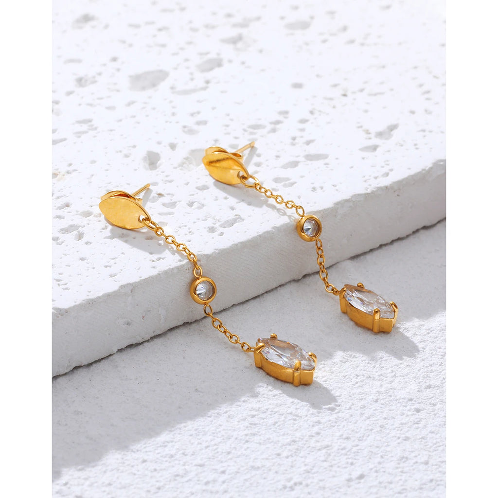 YACHAN Trendy Zircon Stainless Steel Drop Earrings for Women Luxury Exquisite Chic Dangle Earring Charming Jewelry