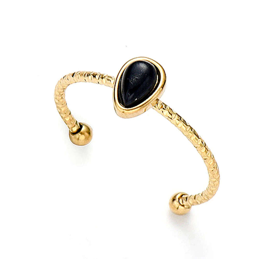 YACHAN Stainless Steel Ring for Women Turquoise Natural Stone Open Adjustable Water Drops 18K Gold PVD Plated Trendy Jewelry