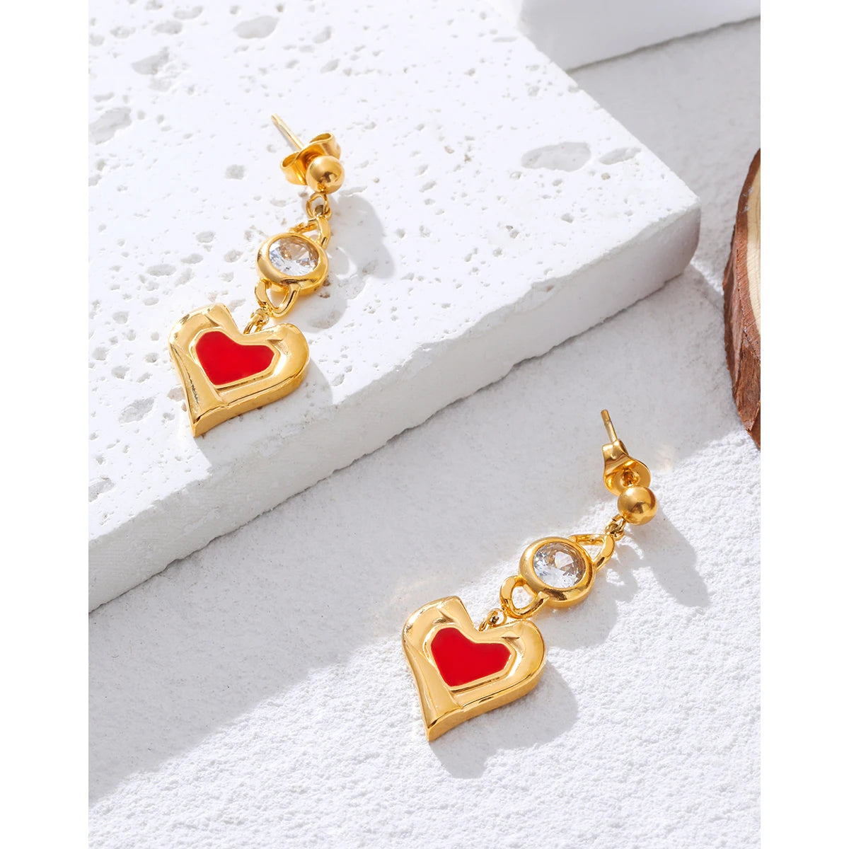 YACHAN Stainless Steel Drop Earrings for Women Luxury Zircon Crystal Red Enamel Piercing Earring Jewelry