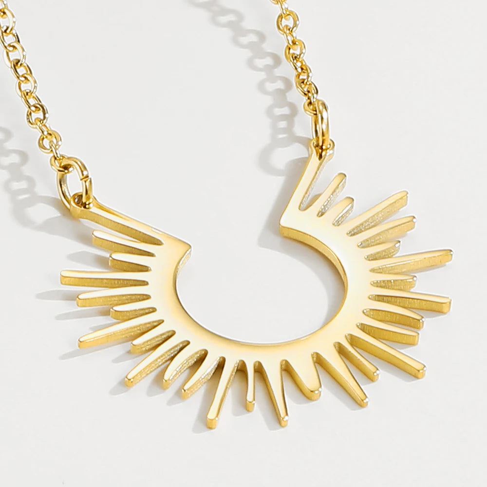 YACHAN Stainless Steel Chain Necklace for Woman Geometric Pendant Golden Half Circle Spiked Choker Necklaces Trendy Jewelry