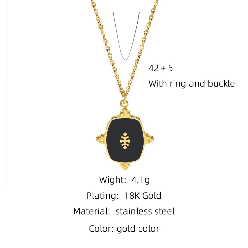 YACHAN 316L Stainless Steel Golden Chain Necklace for Woman Pendant Black Natural Stone Irregular Trendy Jewelry Necklaces