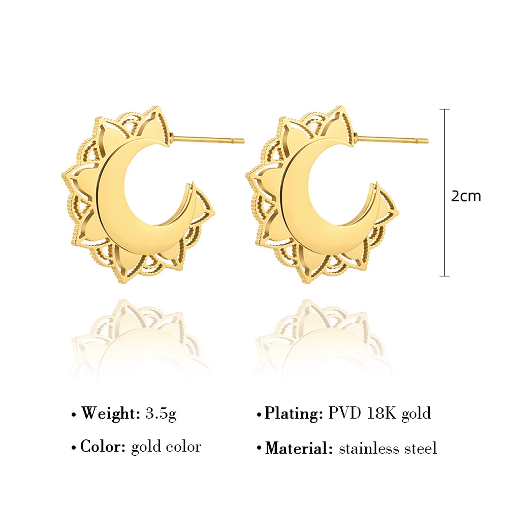 YACHAN Trendy Metal Stainless Steel C-Shaped Hoop Earrings for Women Geometric PVD 18K Gold Plated Waterproof Jewelry