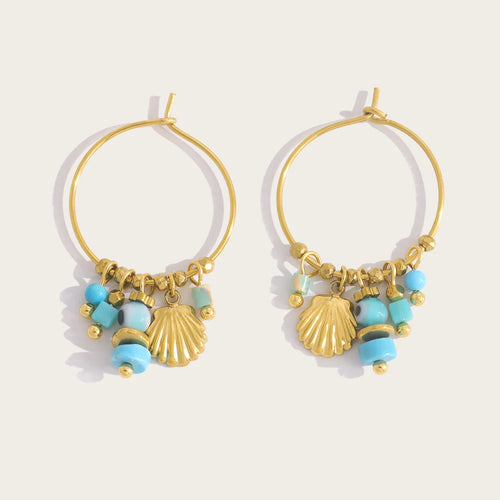 YACHAN Vintage Blue Stone Stainless Steel Hoop Earrings for Women Chic Charms Exquisite 18K Gold Plated Jewelry