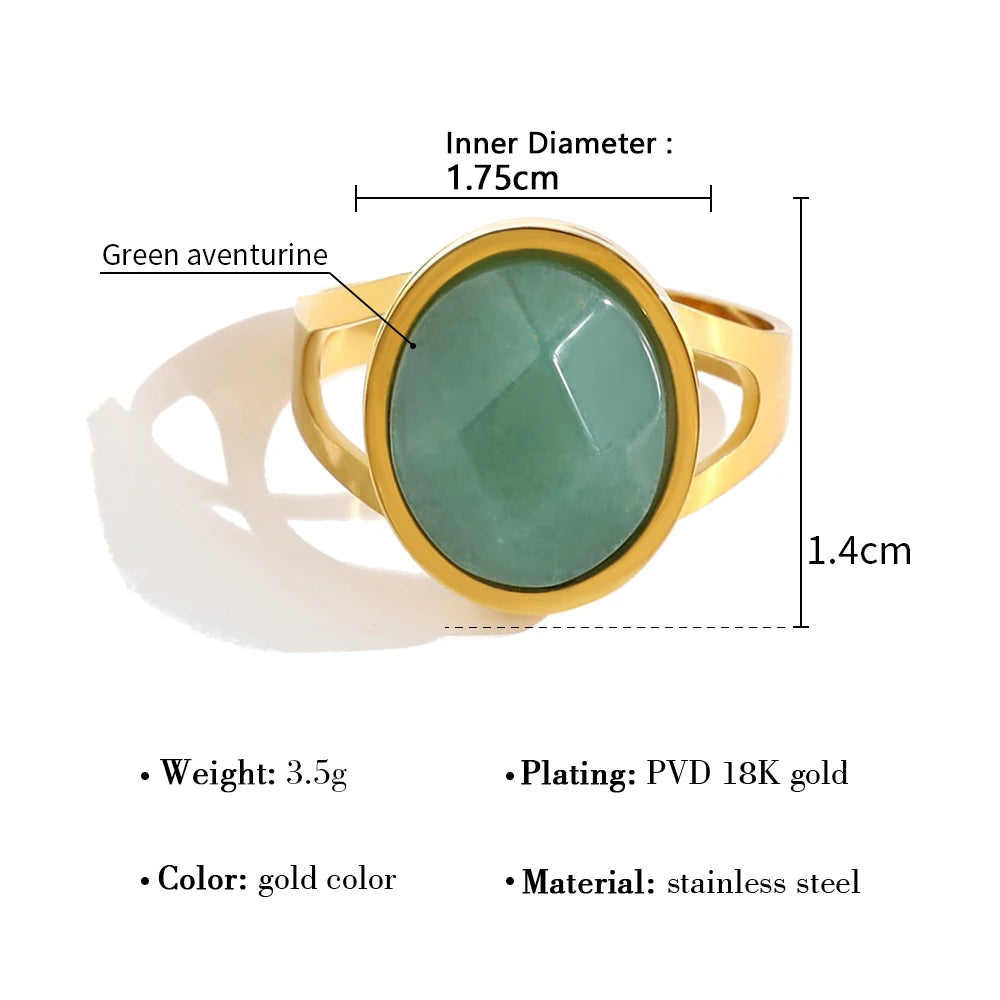 YACHAN Vintage Natural Stone Stainless Steel Rings for Women Chic Luxury 18K Gold Plated Waterproof Jewelry
