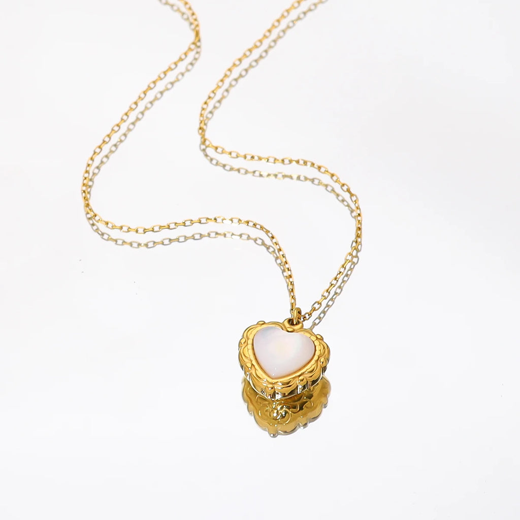 YACHAN Tarnish Free 18K Gold Plated Stainless Steel Pendant Necklace for Women White Shell Heart Charm Trendy Jewelry