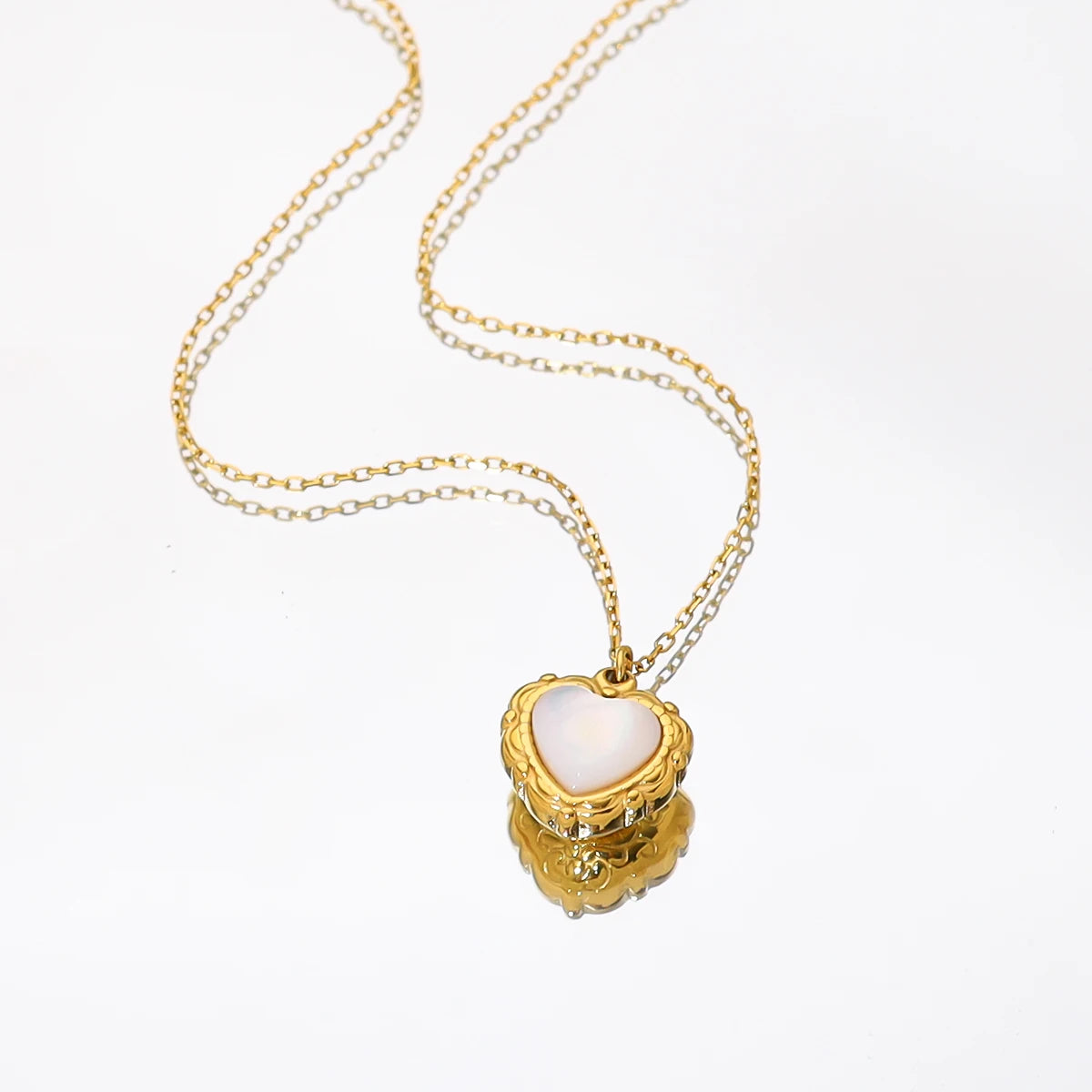 YACHAN Tarnish Free 18K Gold Plated Stainless Steel Pendant Necklace for Women White Shell Heart Charm Trendy Jewelry
