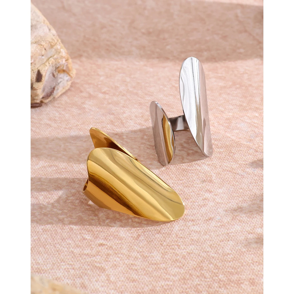 YACHAN Glossy 18K Gold Plated Stainless Steel Rings for Women Punk Hip Hop Irregular Statement Y2K Jewelry Waterproof