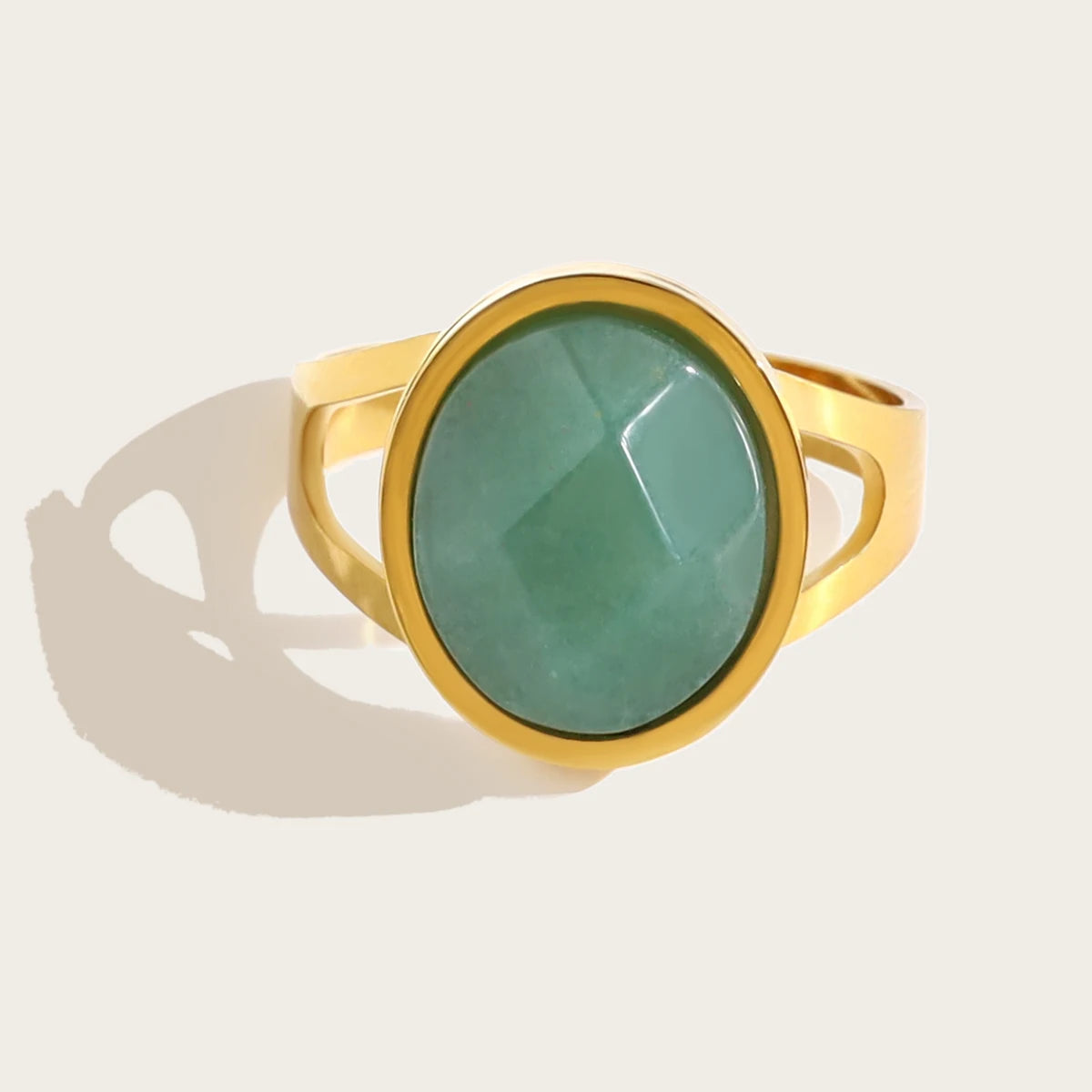 YACHAN Vintage Natural Stone Stainless Steel Rings for Women Chic Luxury 18K Gold Plated Waterproof Jewelry