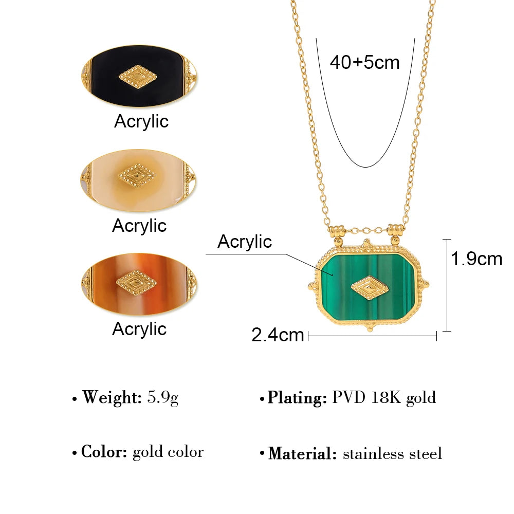 YACHAN Vintage Luxury Acrylic Charms Pendant Necklaces for Women 18K Gold Plated Trendy Y2K Jewelry Waterproof