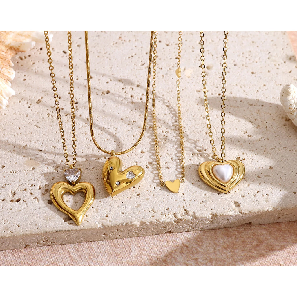 YACHAN Stainless Steel Love Heart Pendant Necklaces for Women 18K Gold Plated Charm Trendy Luxury Tarnish Free Jewelry