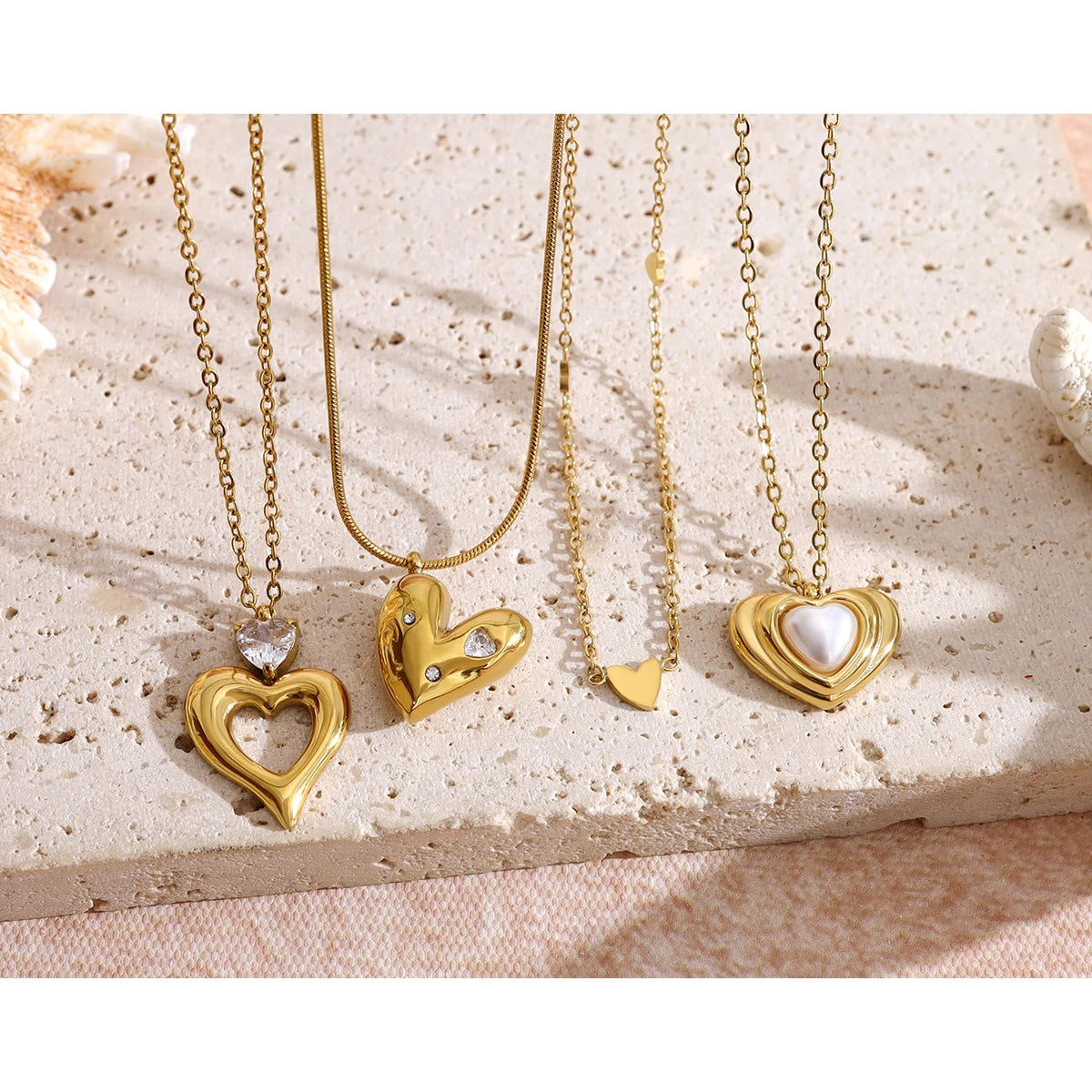 YACHAN Stainless Steel Love Heart Pendant Necklaces for Women 18K Gold Plated Charm Trendy Luxury Tarnish Free Jewelry
