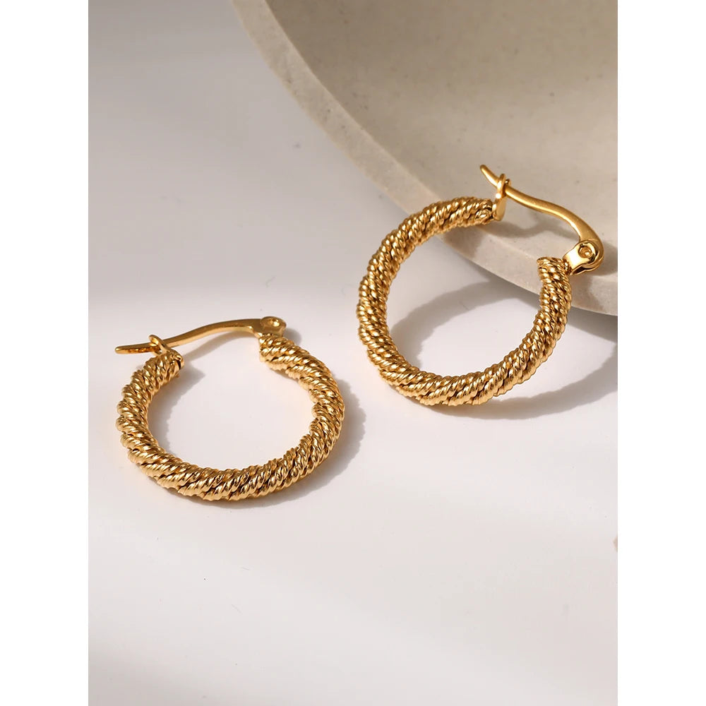 YACHAN 18K Gold Plated Stainless Steel Twisted Hoop Earrings for Women Trendy Ear Buckle Waterproof Jewelry