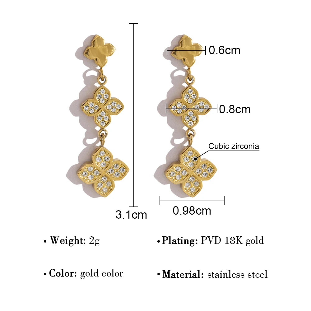 YACHAN Trendy Chic Cubic Zirconia Dangle Earrings for Women 18K PVD Gold Plated Stainless Steel High Quality Waterproof Jewelry