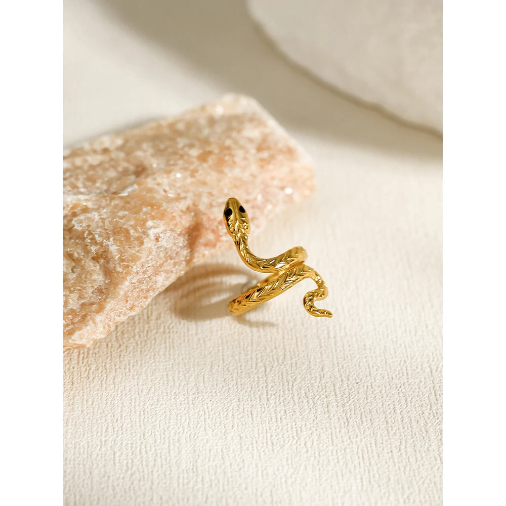 YACHAN NEW in 18K Gold Plated Stainless Steel Snake Rings for Women Trendy Statement Adjustable Ring Waterproof Jewelry
