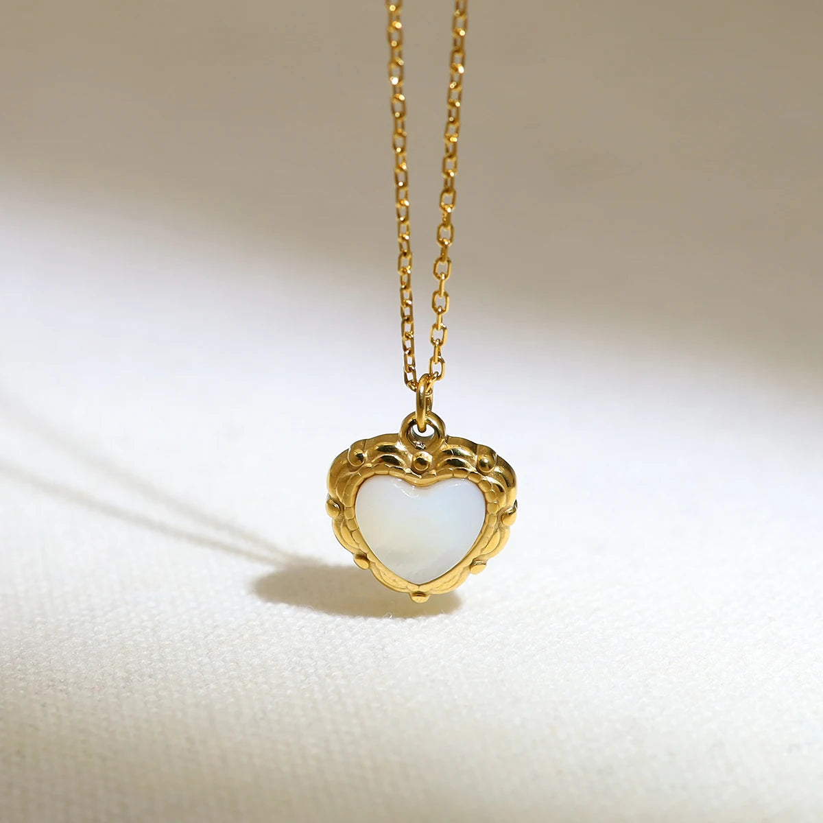 YACHAN Tarnish Free 18K Gold Plated Stainless Steel Pendant Necklace for Women White Shell Heart Charm Trendy Jewelry