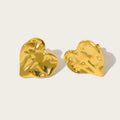 YACHAN Stainless Steel Love Heart Stud Earrings for Women Irregular Metal Texture Trendy Vintage Waterproof Jewelry
