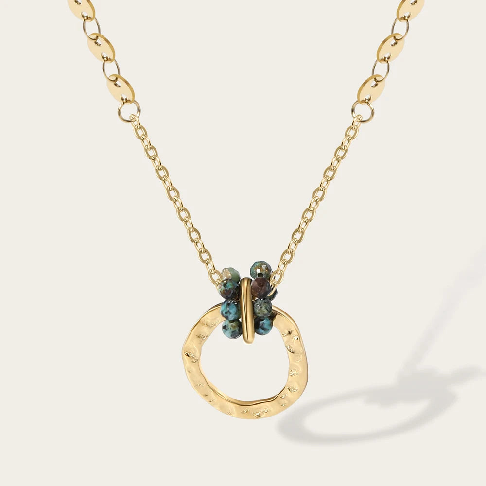 Stainless Steel Chains Necklaces for Women African Turquoise Natural Stone Pendant 18K Gold PVD Plated Jewelry Gift