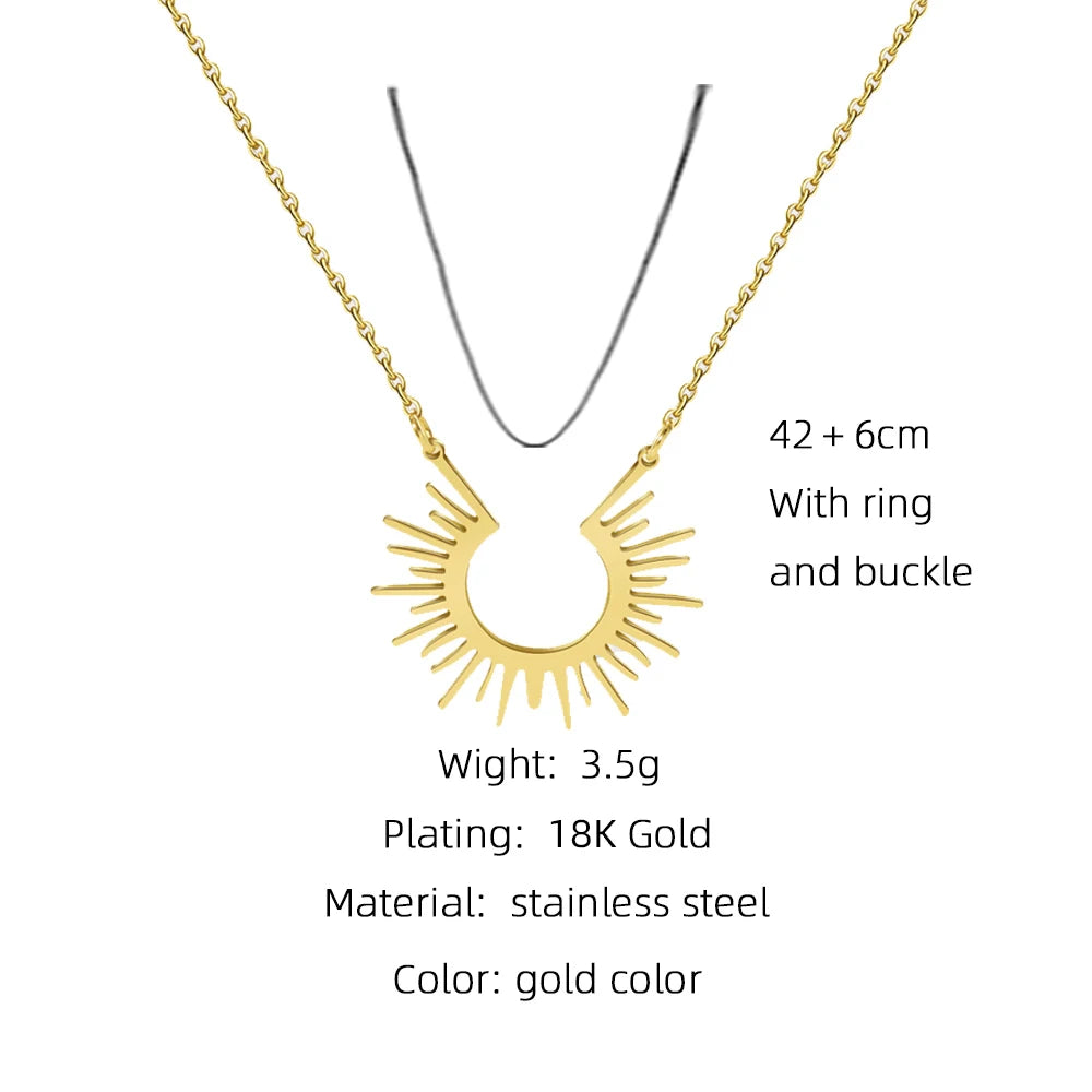 YACHAN Stainless Steel Chain Necklace for Woman Geometric Pendant Golden Half Circle Spiked Choker Necklaces Trendy Jewelry