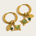 YACHAN 18K Gold Plated Stainless Steel Hoop Earrings for Women Luxury Green Natural Stone Charms Aesthetic Jewelry
