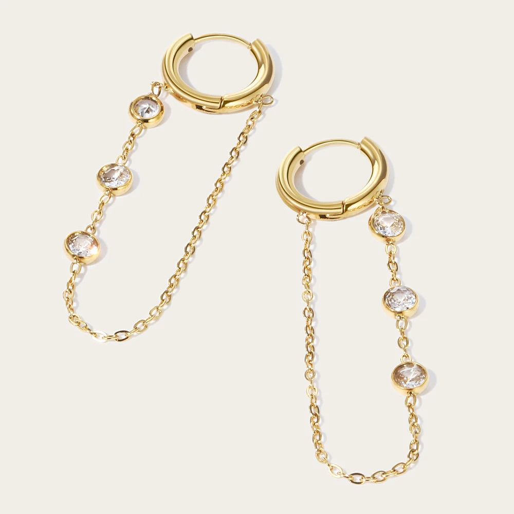 YACHAN 18K Gold Plated Stainless Steel Drop Earrings for Women Simple Cubic Zirconia Hoop Dangle Earring Trendy Jewelry Gift