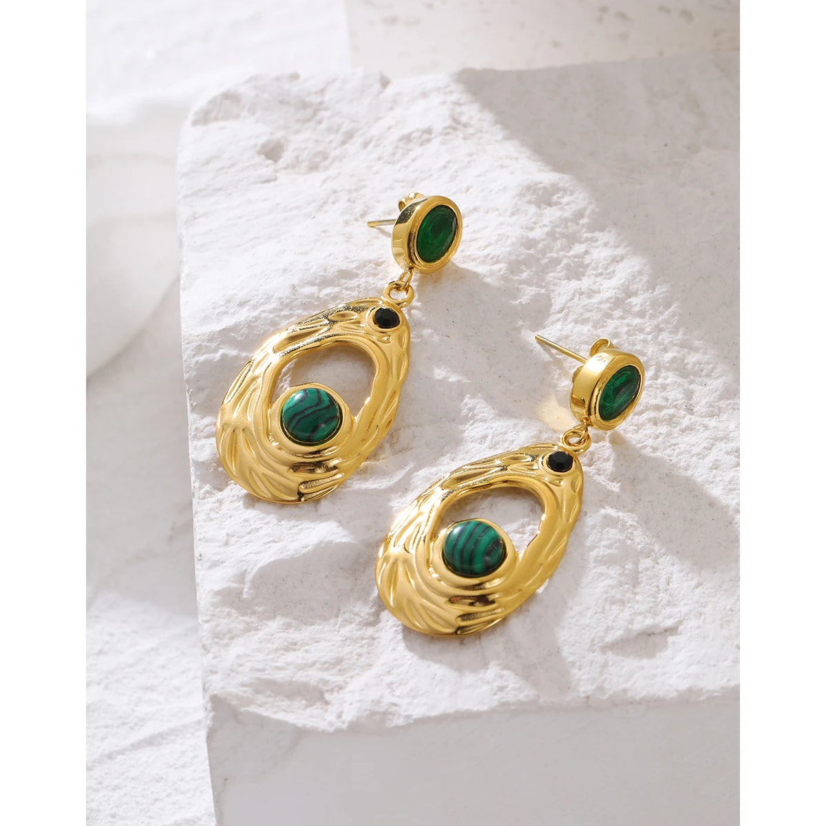 YACHAN Stainless Steel Luxury Green Stone Zircon Drop Earrings for Women Irregular Dangle Earring Aesthetic Jewelry