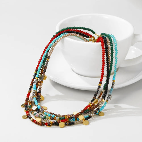 YACHAN Bohemia Colorful Acrylic Beaded Necklace for Women Handmade Bead Stainless Steel round Pendant Necklaces Trendy Jewelry
