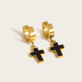 YACHAN Classic Cross Stainless Steel Drop Earrings for Women Black Acrylic Charm Huggie Earring Faith Jewelry Waterproof