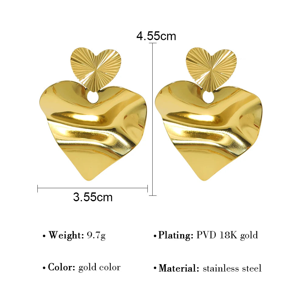 YACHAN Irregular Heart Drop Earrings for Women 18K Gold Plated Chic Individual Trendy Retro Jewelry Waterproof
