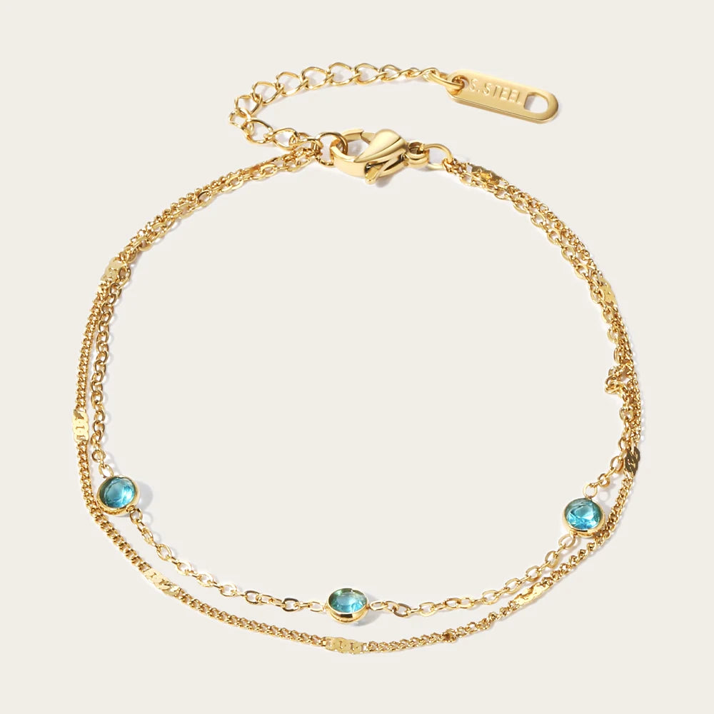 YACHAN Stainless Steel Double Layer Splic Chain Bracelets Crystal Inlay 18K Gold Plated Chains Bracelet Simple Trendy Jewelry