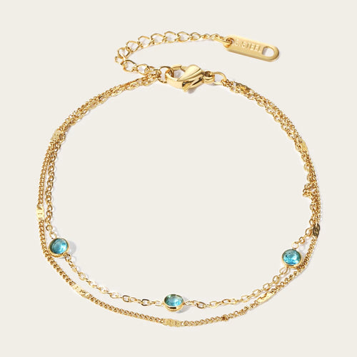 YACHAN Stainless Steel Double Layer Splic Chain Bracelets Crystal Inlay 18K Gold Plated Chains Bracelet Simple Trendy Jewelry